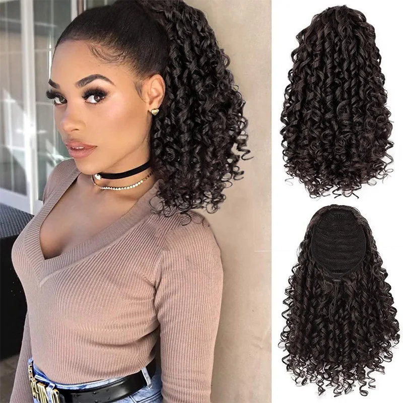 

14inch Fluffy Drawstring Ponytail Hair Extension Short Afro Kinky Curly Ponytail for Women Synthetic Hairpiece Hair Ponytail Wig