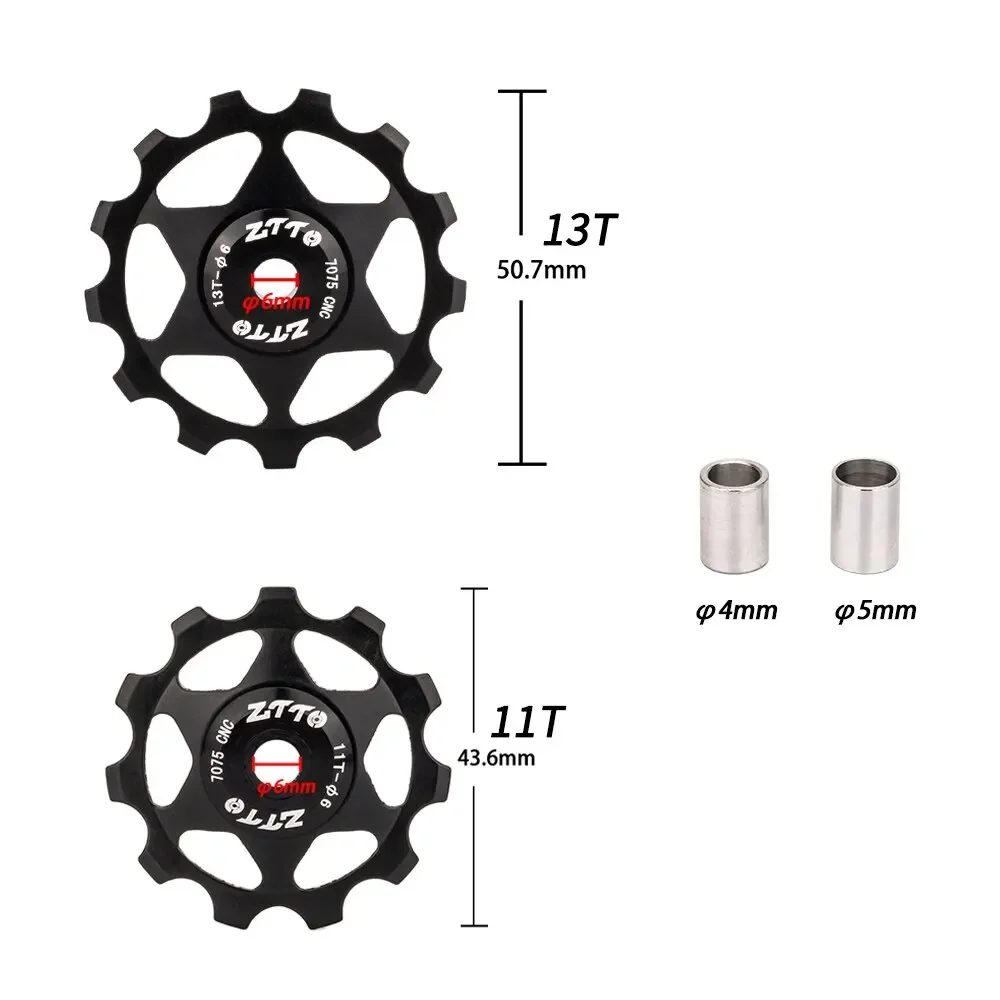 ZTTO 11T 13T MTB Bicycle Rear Derailleur Jockey Wheel Steel Bearing Pulley AL7075 CNC Road Bike Guide Roller Idler 4mm 5mm 6mm