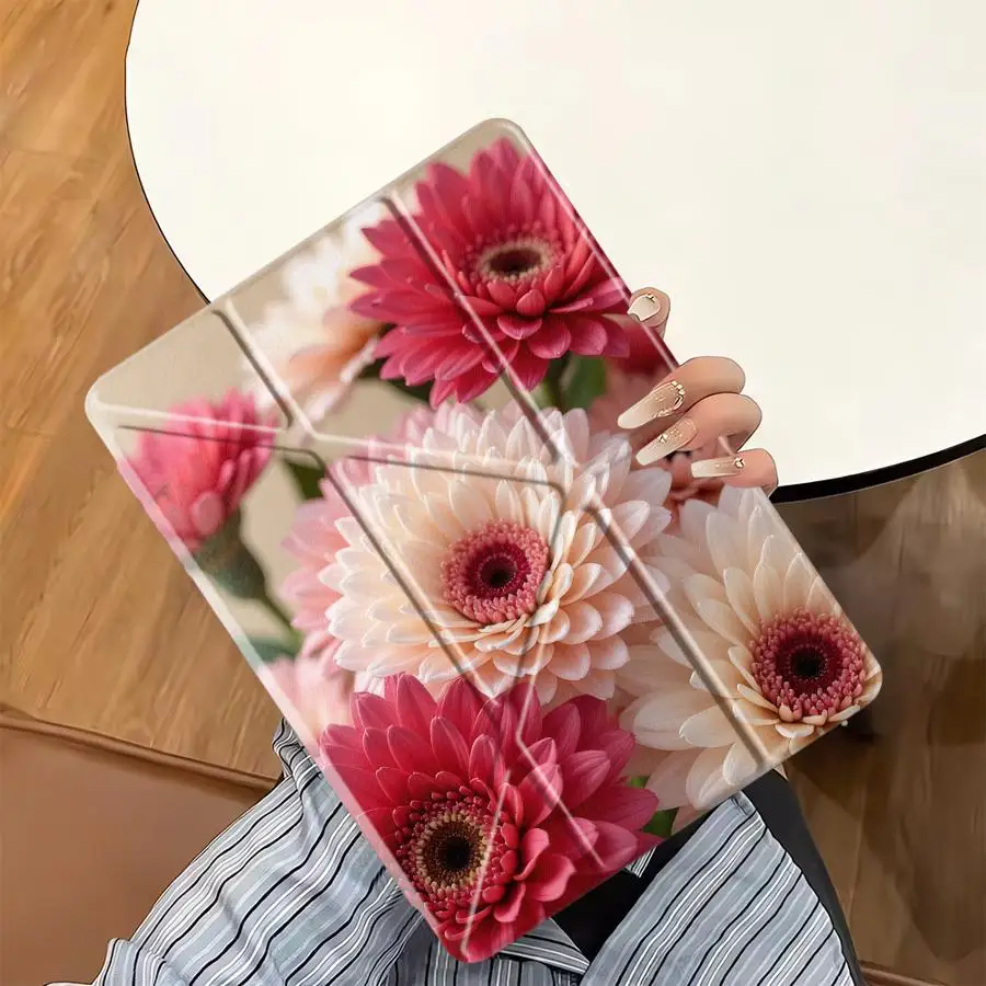 

Holder Cover Tablet Case For iPad Air 2025 4 5 M3 Pro 10th 7th 11th 9th 8th Air M2 1 2 M4 Mini 7 6 Pink Flowers Rose