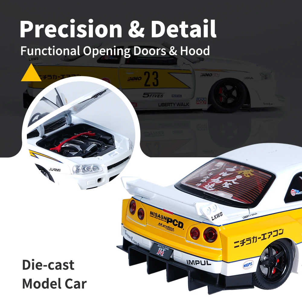 GTR legering gegoten modelauto's, 1/24 terugtrekken speelgoed raceauto Skyline GT-R, verzamelbare auto ornament, favoriete auto speelgoed geschenken voor jongens
