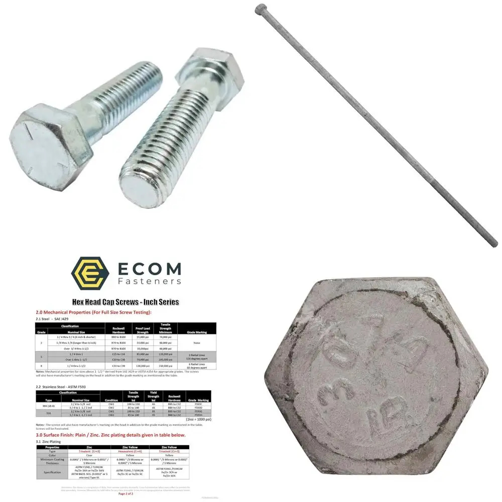 

Grade 5 Zinc-Plated Steel Hex Cap Screws, 5/16-18 x 5.5 Coarse Thread, 50 Pack, Partial Thread Length