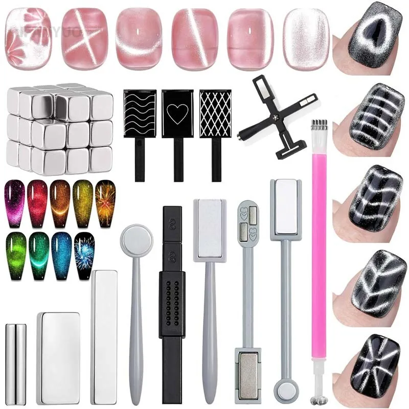 7/9/11PCS Nail Art Magnetic Stick Wand Pen Set for 3D Cat Eye Gel Painting Nails Art Magnet UV Gel Polish Magic Manicure Tools