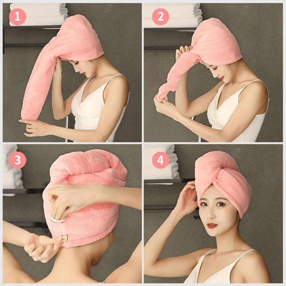 Hair Drying Hat Thick Hair Drying Wrap Double Layer Multipurpose  Convenient Coral Fleece Dry Hair Hat
