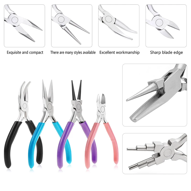 Mini Jewelry Pliers Set Diagonal Pliers Round Bent Needle Nose Cutter Handcraft Beading Insulated Plier For DIY Jewelry Tool