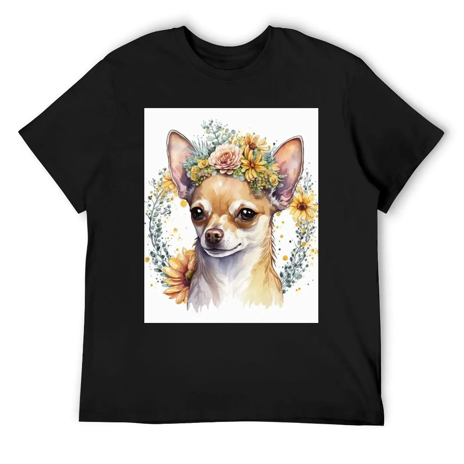 

Watercolor Floral Crown Art of a Cute Chihuahua T-Shirt sweat sports fans cute clothes oversized t shirt men