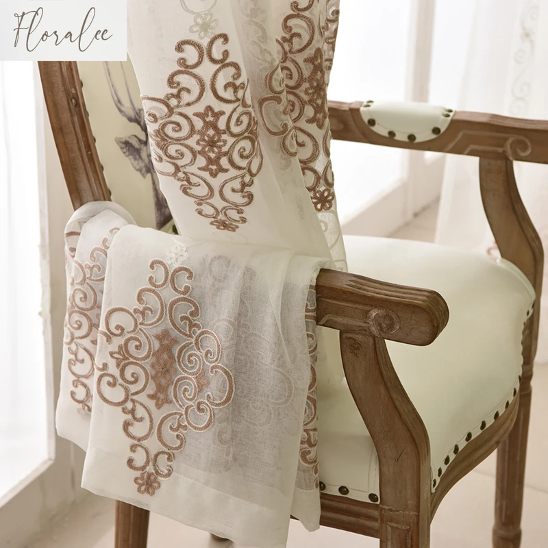 

European Style High Precision Cotton Embroidery Yarn Curtains for Living Room Bedroom Dining Children's Room Balcony Window Yarn