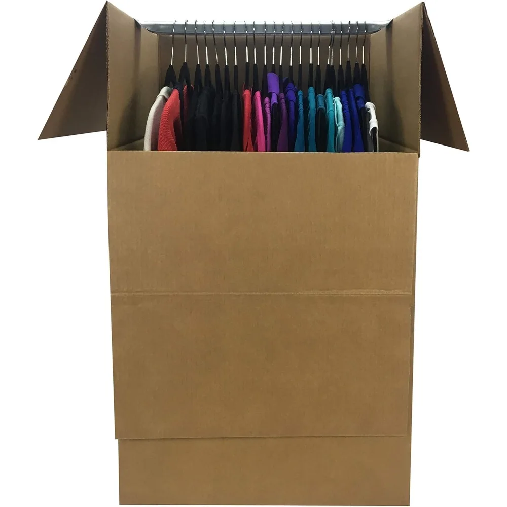 Wardrobe Clothing Moving Boxes with Bar, 6 Pack, Brown, 24 x 24 x 40