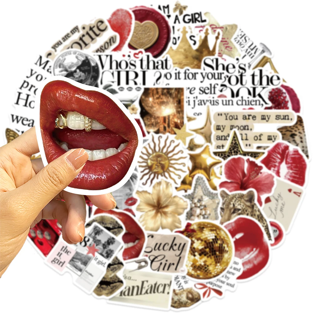 10/30/50pcs Vintage Goud Rood Esthetische Art Stickers Cartoon Decals DIY Koffer Telefoon Case Notebook Graffiti sticker Decoratie