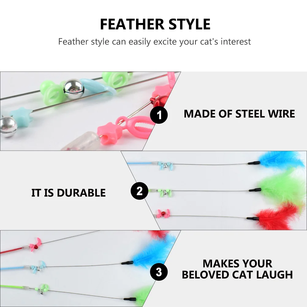 

3pcs Cat Teaser Stick Interactive Flirting Plaything Pet Supply Kitten Stress Relief Exercise Skin-Friendly Cool