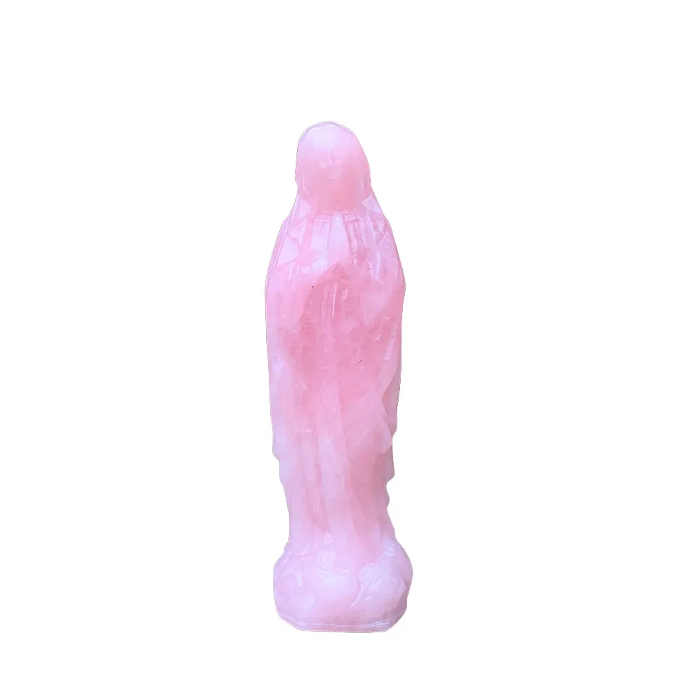 Natural Rose Quartz Virgin Mary Statue Hand Carved Crystal Madonna Figurine Religious Home Decor Spiritual Healing Love Stone