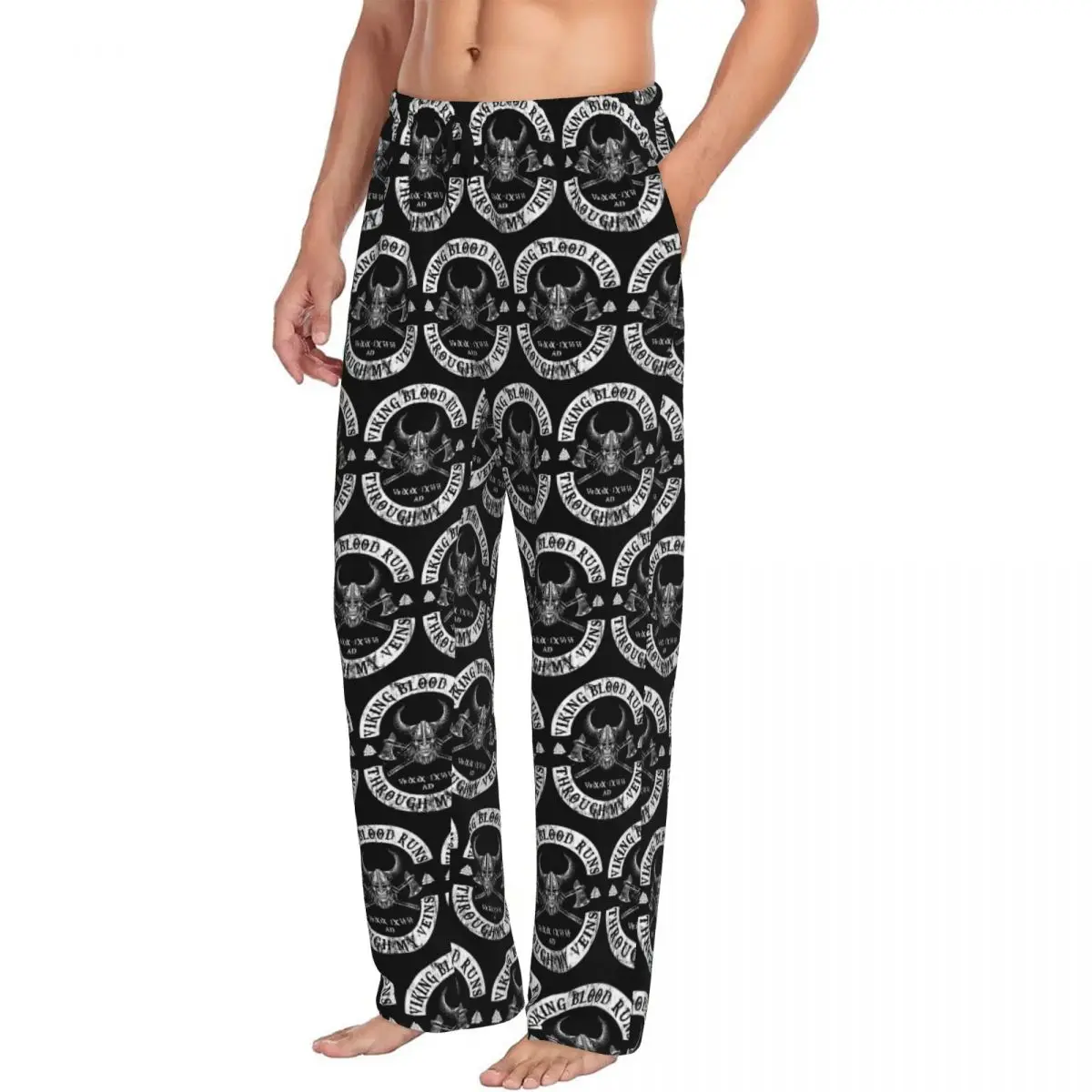 

Custom Viking Blood Runs Through My Veins Men Pajama Pants Lounge Sleep Sleepwear Bottoms with Pockets