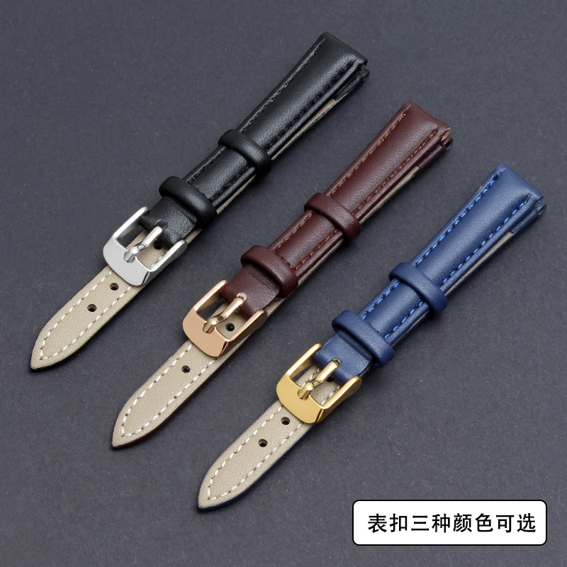 12 14 16 18 20mm Genuine Leather Watchband Soft Material Watch Band Wrist Strap Orange red women With gold Color Stainless Steel