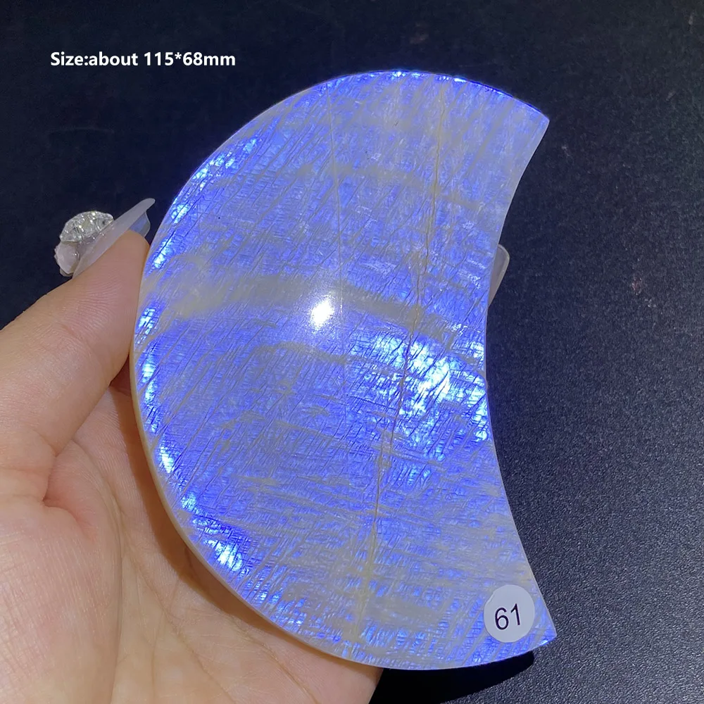Natural Blue Flash Moonstone Carved Crescent Moon Slab Polished Gemstone Mineral Specimen Home Collection Decor Gift view 3