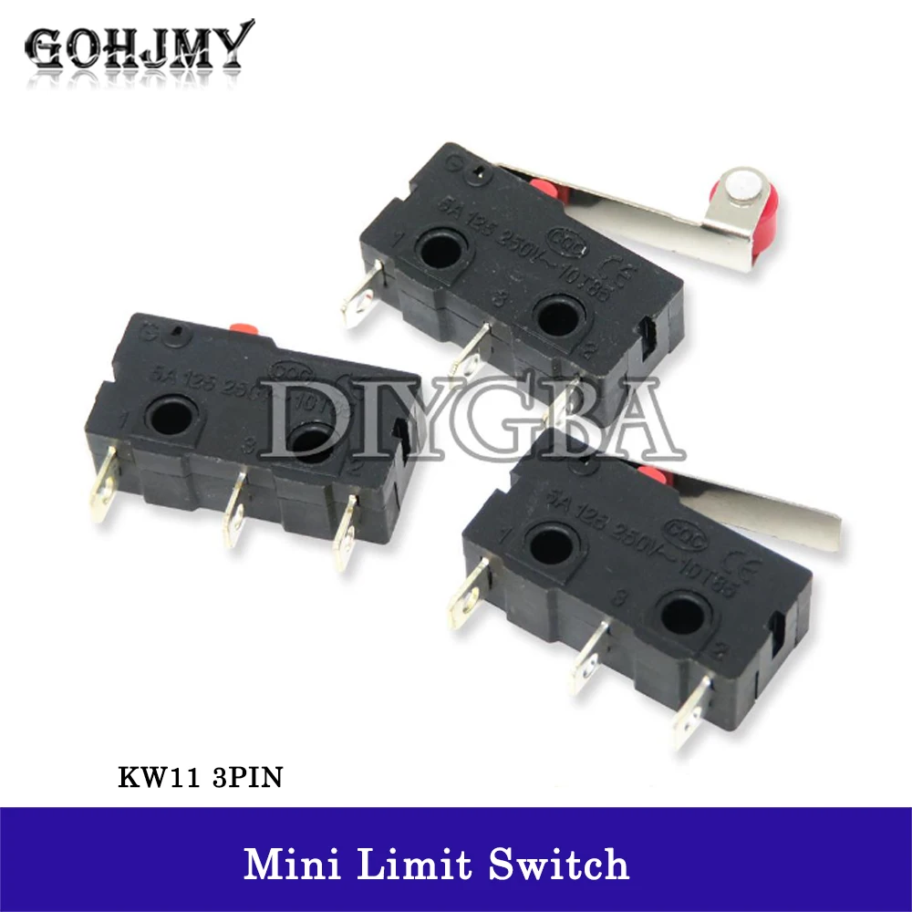 10PCS Micro Switch 3Pin NO/NC Mini Limit Switch 5A 250VAC KW11-3Z Roller Arc lever Snap Action Push Micro switches