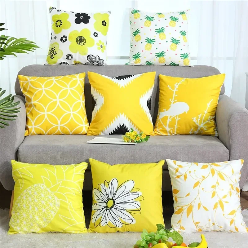 Geometry Yellow Skulls Decorative Pillows Cushion Cover 45x45 Summer Pillowcase Home Decor Sofa Living Room Pillow Cases