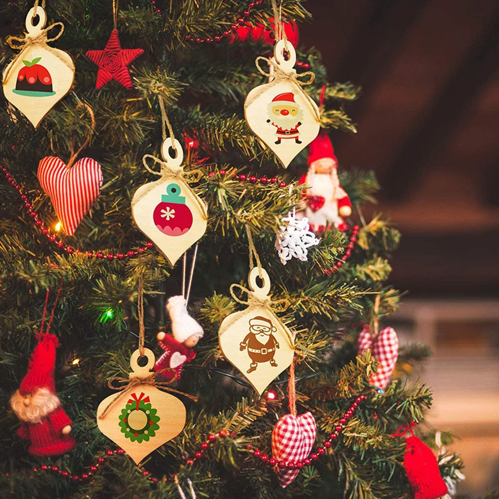 

20pcs Diy Wooden Slices Unfinished Natural Wood Cutouts Pre-Drilled With Rope For Crafts Hanging Decor Blank Pieces Holiday