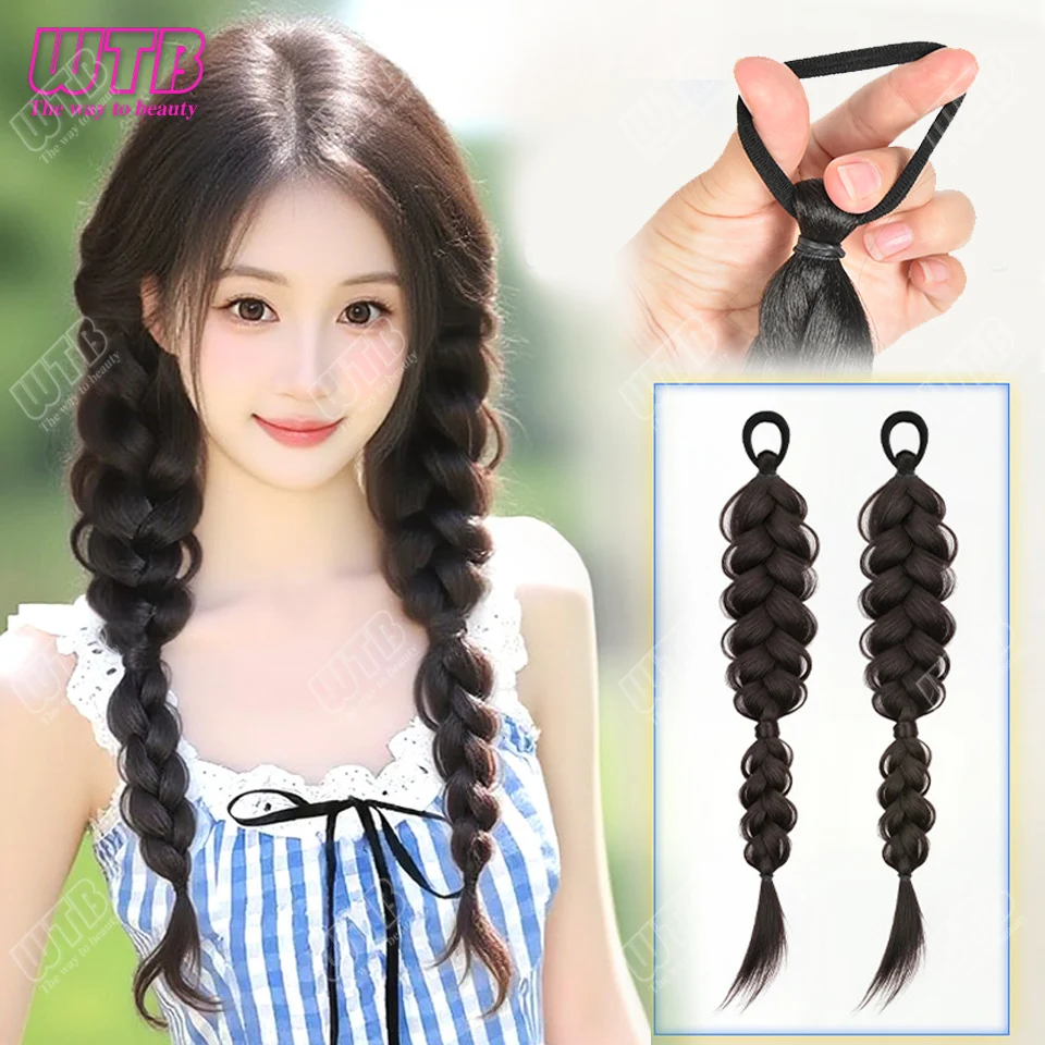 Synthetische lange gevlochten paardenstaart haarextensies voor dames Hoge temperatuur vezel haaraccessoires