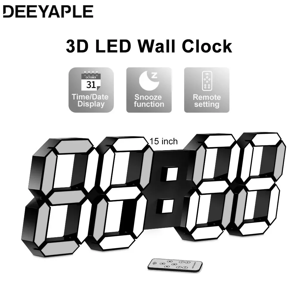 Deeyaple LED Wall Clock Watch Clock 3D LED Digital Modern Design Table Alarm Clock Nightlight Desktop Clock Living Room Bedroom