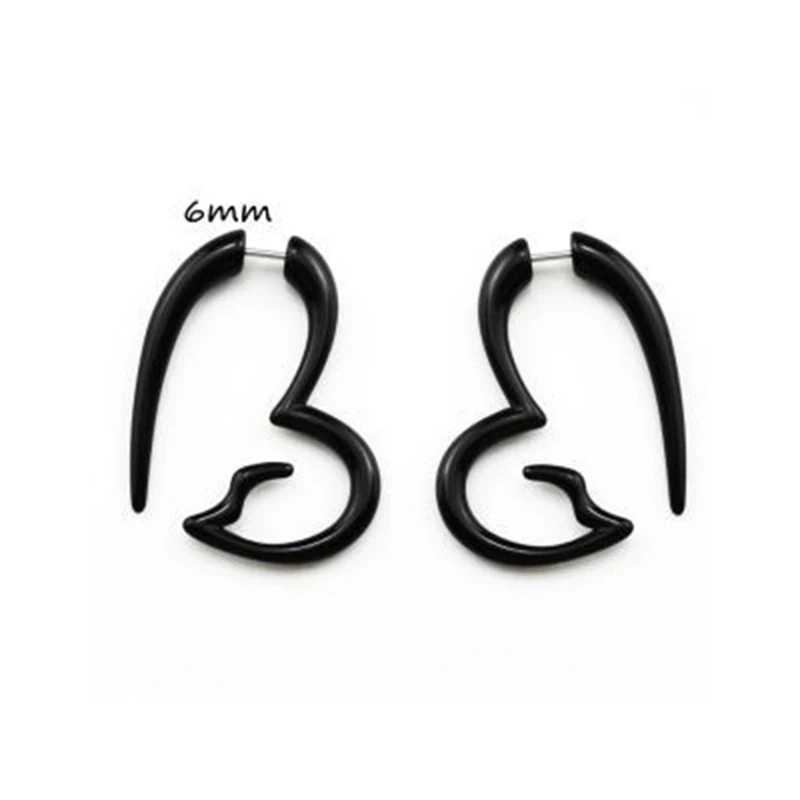 2 Pcs Black Acrylic Fake Ear Plugs and Tunnels Stainless Steel Screwed Earring Expander Spiral Wing Punk Ear Gauges Body Jewelry