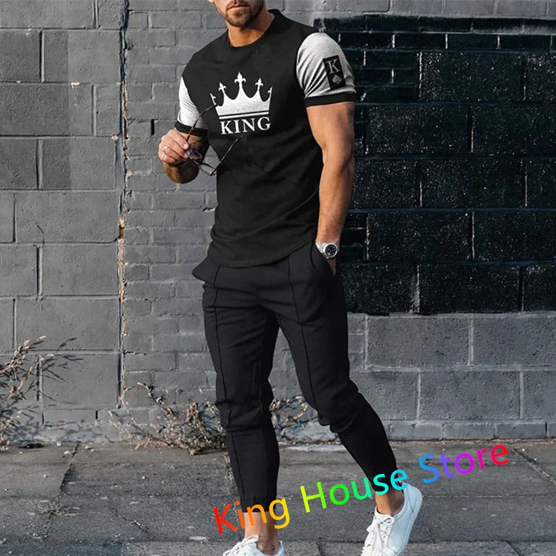 Sommer Herren 2 Stück Sets übergroße T-Shirts Jogger Outfit Mode Hose Trainings anzug 3d gedruckt Trend männliche Kleidung Sportswear