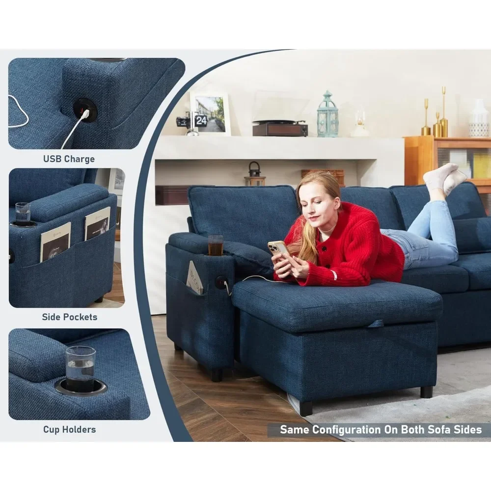 Sofa Bed Sleeper Pull Out 2 in 1 Sectional Sleeper Sofa Couches with Storage,USB,Cup Holder,Pullout Sectional Couches