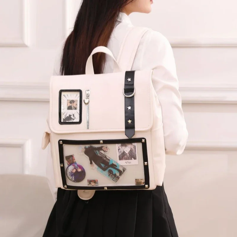 NamcheBarwa Women's Ita Bag Pain Bag Fashion Large Capacity Clear Window Doll Show Backpack Daily Popular Girls High School