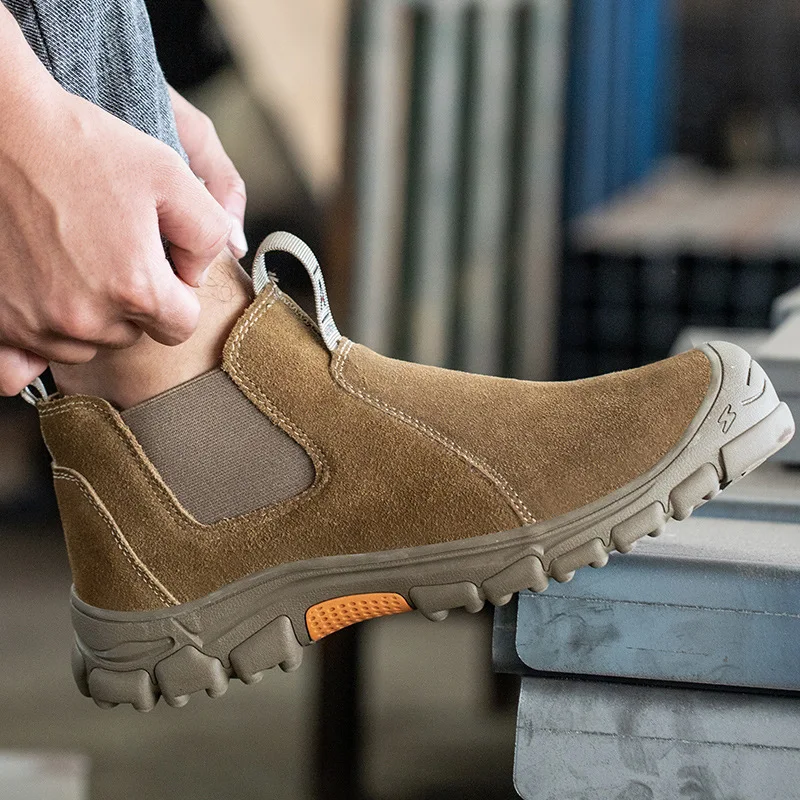 

Мужские повседневные рабочие ботинки со стальным носком, защитная обувь из коровьей замши, рабочая обувь на открытом воздухе, челси, ботас, защитная обувь