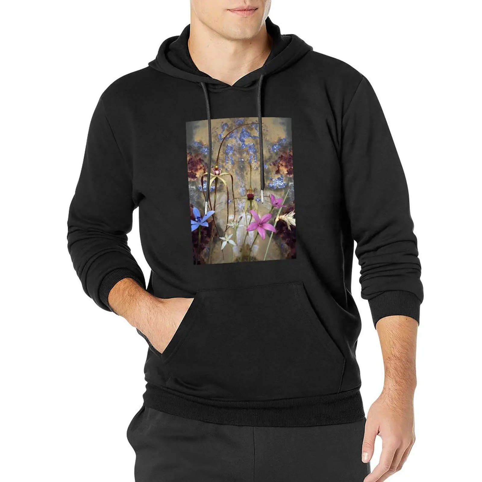 

Silky Blue & Orchids with Blue Rusty Metal, native orchids of Western Australia. Pullover Hoodie anime clothes hoodie men