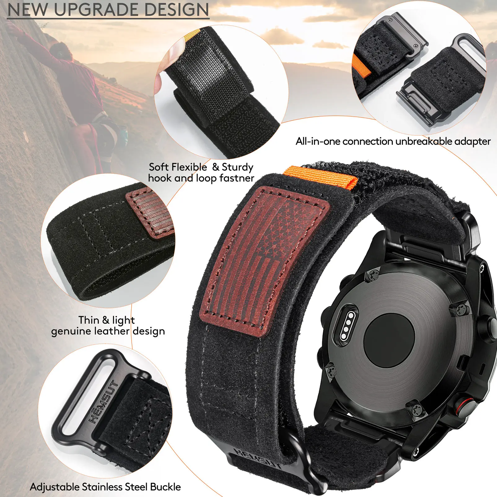 Compatible With Garmin, LeatherWatch Band Sports Strap For fēnix/Forerunner/MARQ/quatix/D2 Series