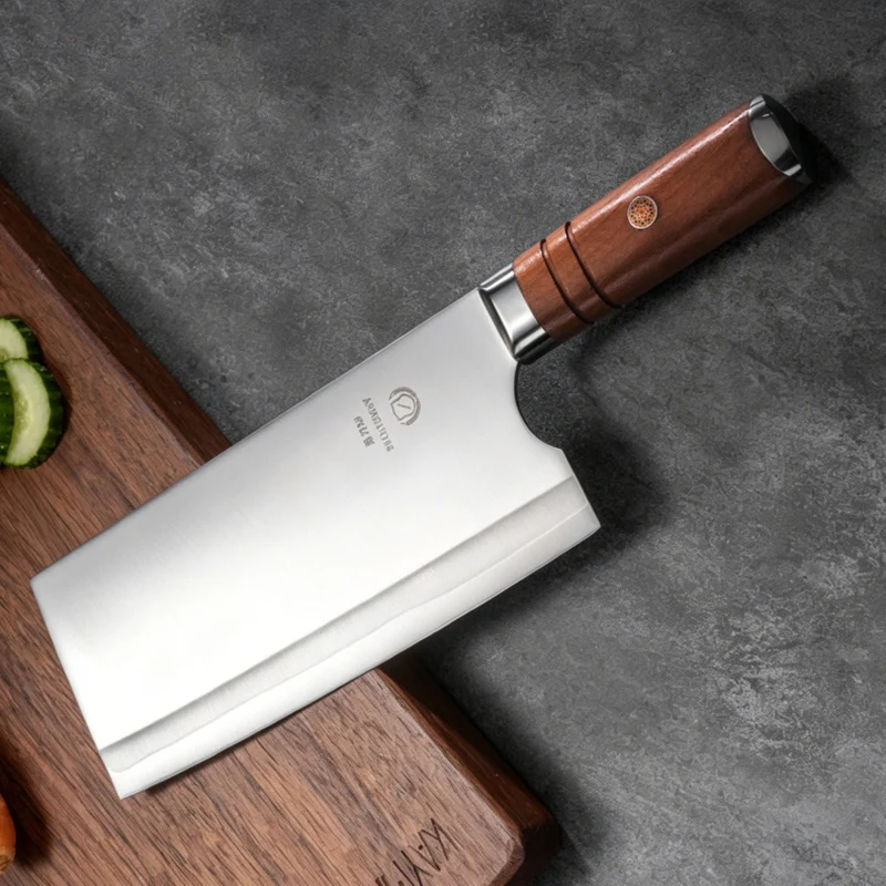 8 Inch Chinese Chef Knife 3-layers Clad Steel 9Cr18Mov Blade Wood Handle Cleaver Meat Slicing Vegetables Kitchen Knife Messer