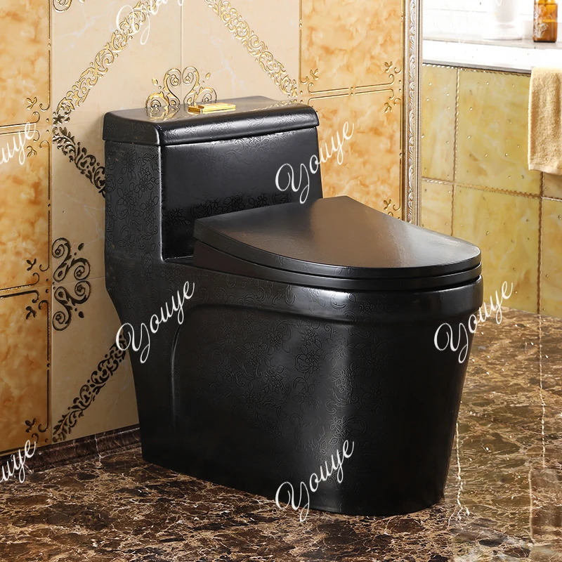 

Household European Matte Black Pattern Flush Toilet Household Super Swirl Anti-Odor Ceramic Color Personalized Toilet