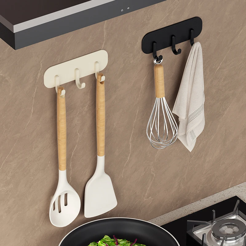 Triple hook kitchen and bath storage hooks, magnetic suction household towels, keys, spatulas, organizing racks, no punching, wa