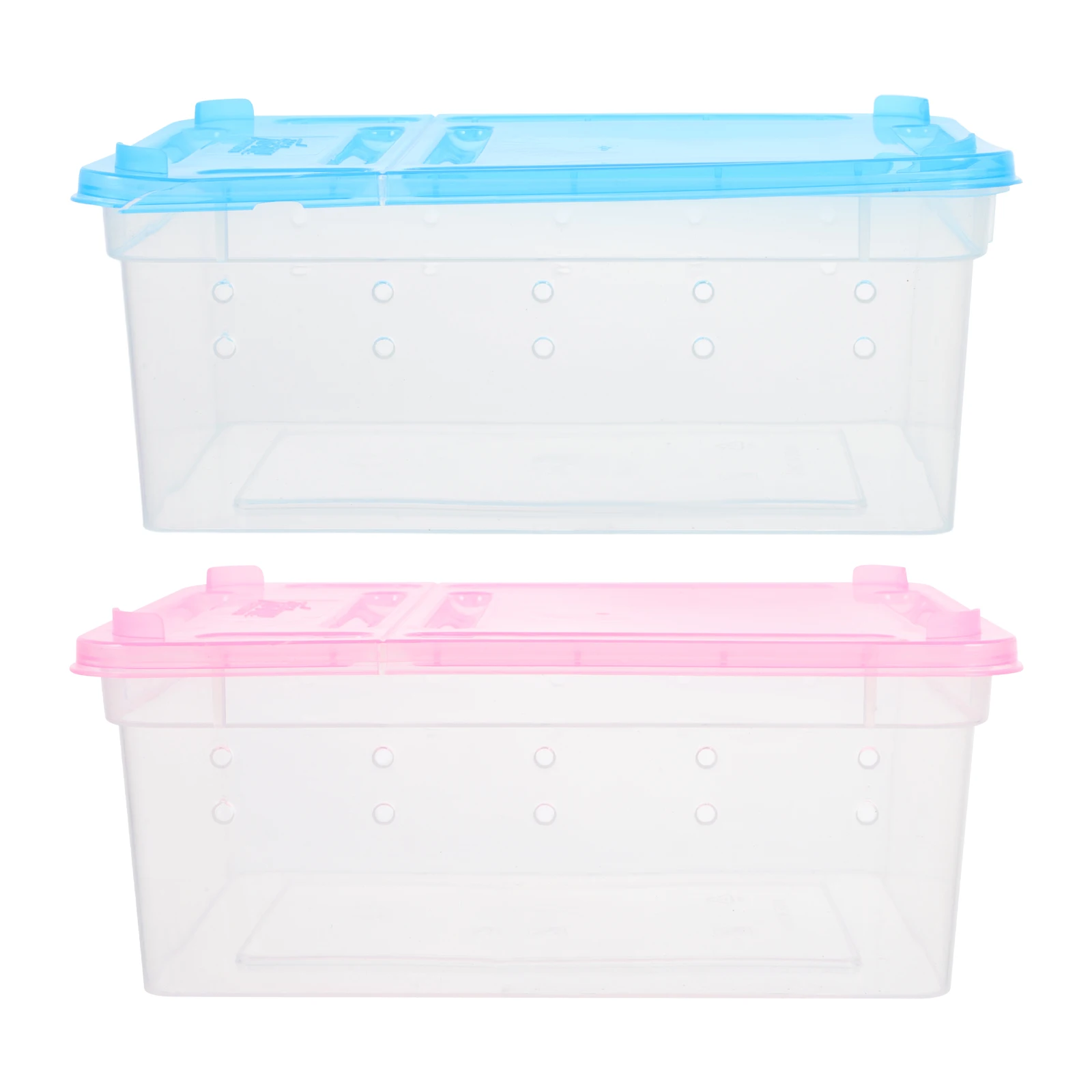 

2pcs Baby Feeding Box Lightweight Portable Reptile Cage Blue Pink Colors High Transparency Ventilation Holes Pet