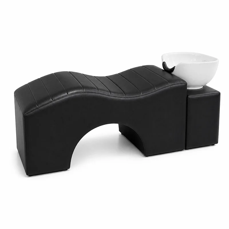 LTT minimalist hair washing bed, semi-reclining curved ceramic basin shampoo bed for hair salons