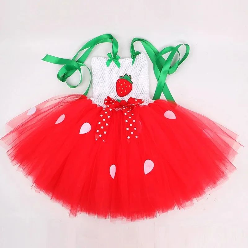 Strawberry Fruit Tutu Dress With Matching Hairband Birthday Halloween Christmas Princess Stage Party Costume Clothes view 5