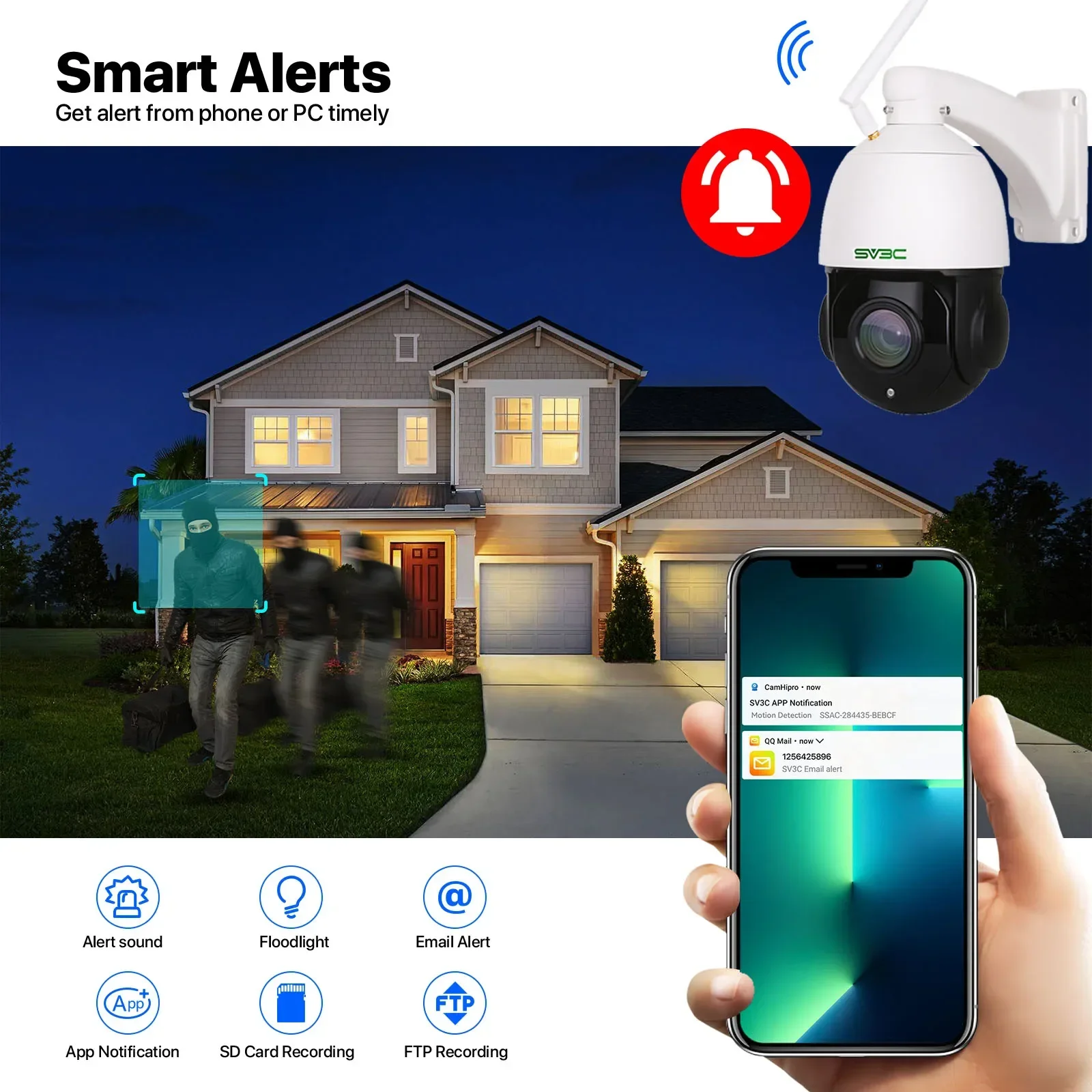 SV3C 8MP 30X Optical Zoom Surveillance Camera 2MP 5MP PTZ Wifi Camera Outdoor 2-way Audio Security IP Camera AI Human Detection