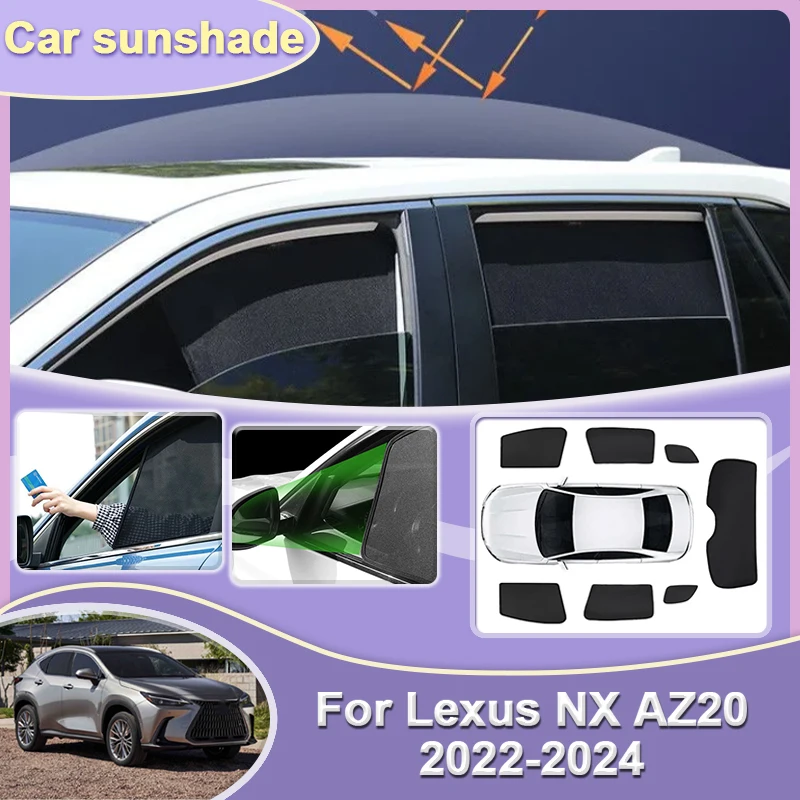 

Car Mesh Sunshades For Lexus NX AZ20 Accessories NX350H 2022 2023 2024 Sunscreen Window Sunshade Magnetic Coverage Sun Visors