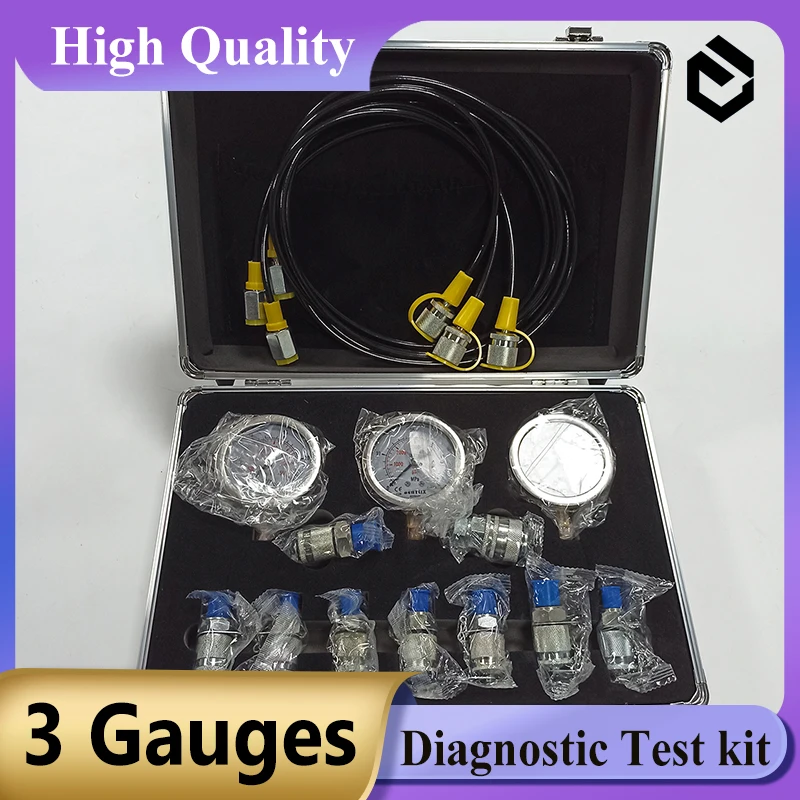Excavator 3 Gauges Hydraulic Pressure Diagnostic Test Kit for Hydraulic Pressure Test Kit
