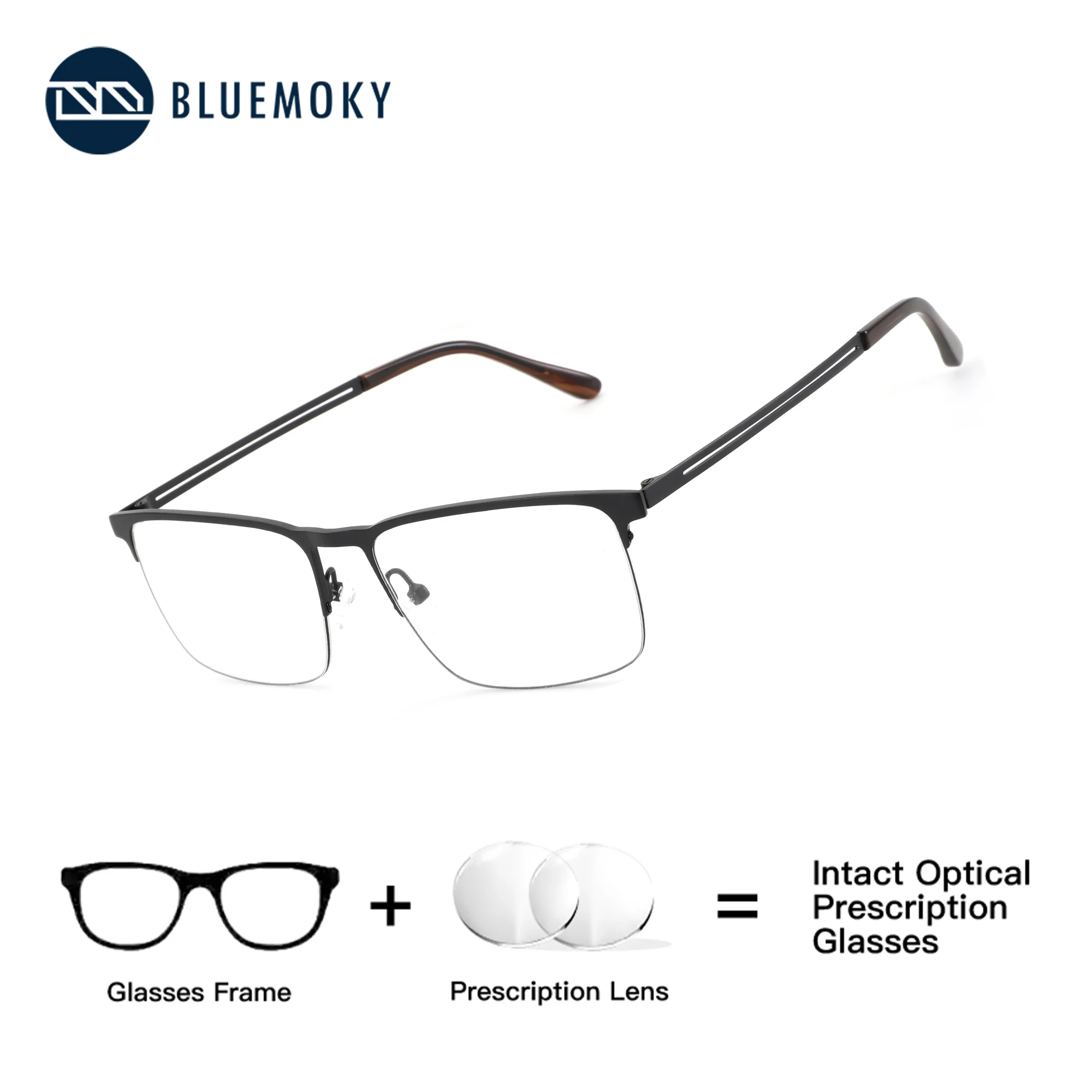 

BLUEMOKY Durable Metal Rectangular Half Frame Prescription Glasses,Men Correcting Vision,Progressive Myopia Photochromism Lenses