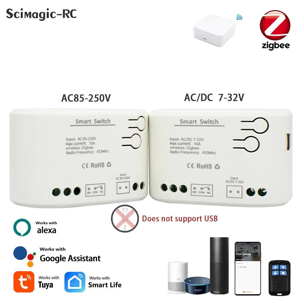 

Tuya Zigbee Smart Switch Remote Control 1CH 2CH Zigbee Relay Module 12V 24V 220V Dry Contact for Light Motor Garage Alexa