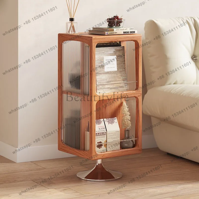 Solid wood rotating side few living room sofa side cabinet cherry wood small apartment corner few