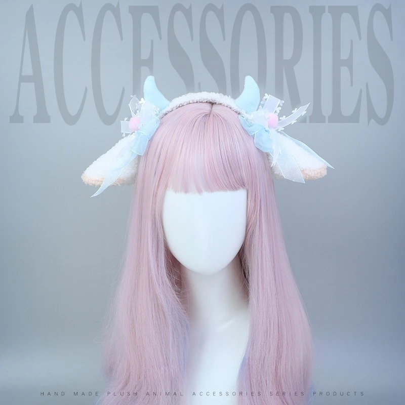 Simulated Plush Sheep Ears Lolita Accessories Handmade Headpieces Kawaii Girl Classic Lolita Headdress Cosplay Fluffy Ears Props