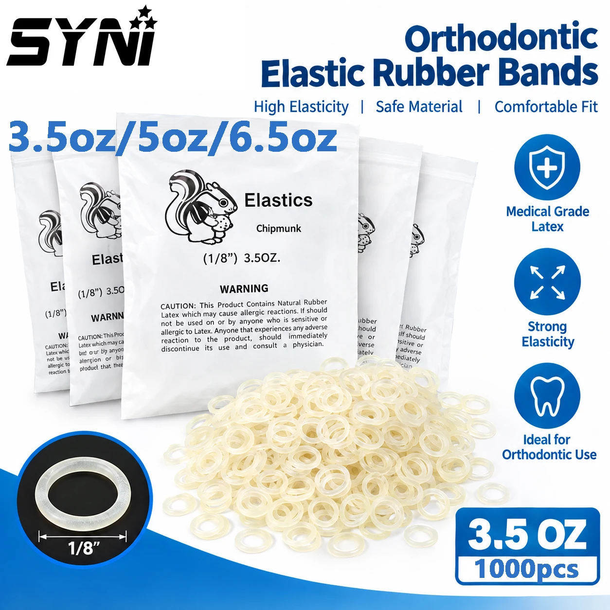10bags SYNI Dental Orthodontic Zoo Pack Elastics Rubber Bands High Quality O-Ring Latex Elastic Ligature Ties Brace