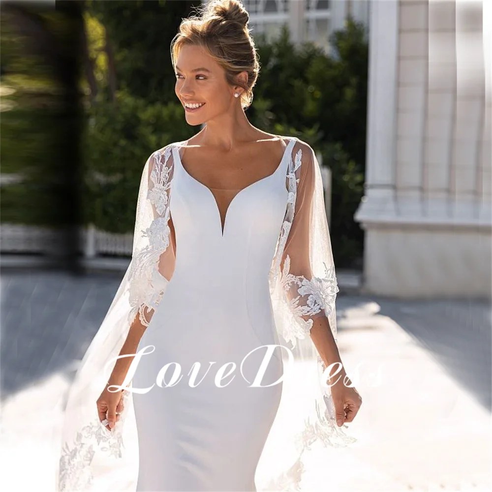 LoveDress гражданское кружевное свадебное платье Русалка со шлейфом на тонких бретельках простое свадебное платье с открытой спиной богемное платье с V-образным вырезом