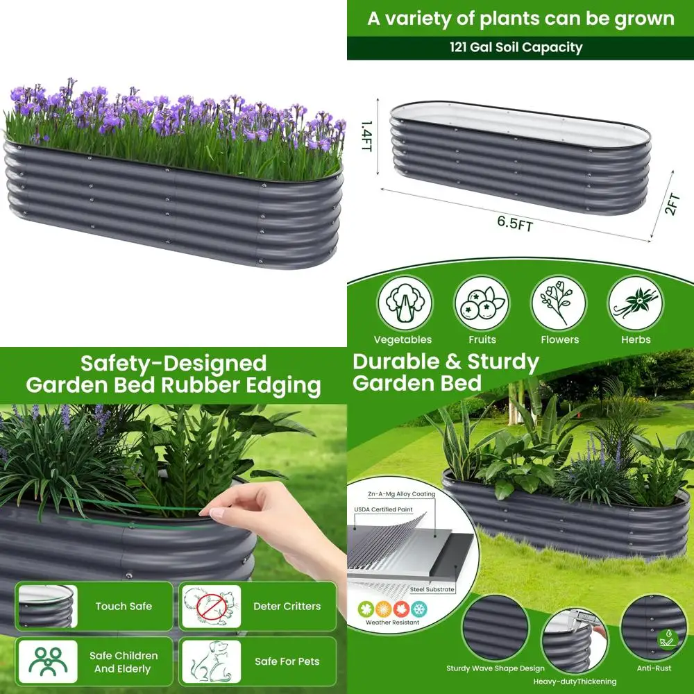 

Galvanized Metal Raised Garden Bed - 6.5ft x 2ft x 1.4ft Outdoor Planter for Vegetables, Flowers, Herbs