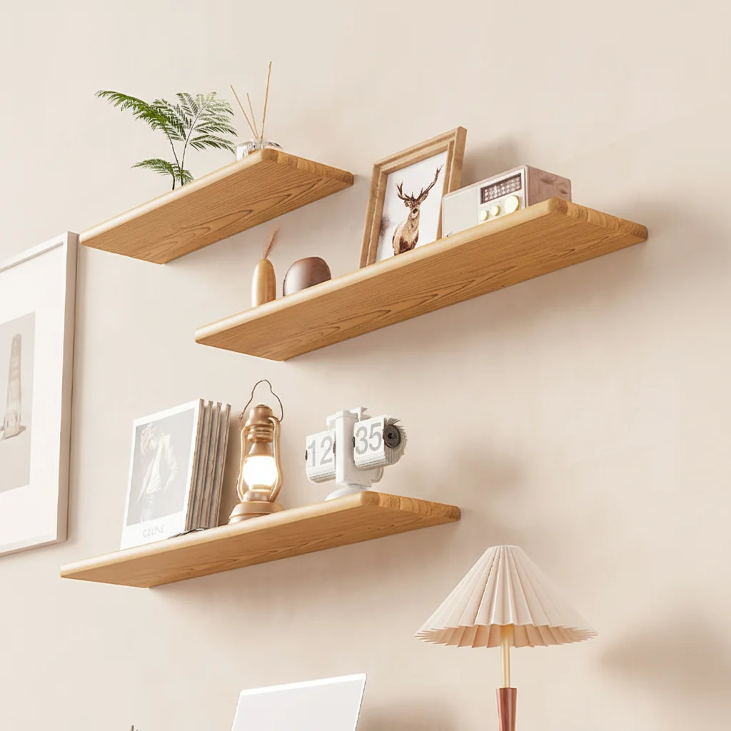 

*Wall-mounted Solid Wood Shelf, Wall-mounted Single-panel TV Background Wall Display Rack, Decorative Custom Shelf