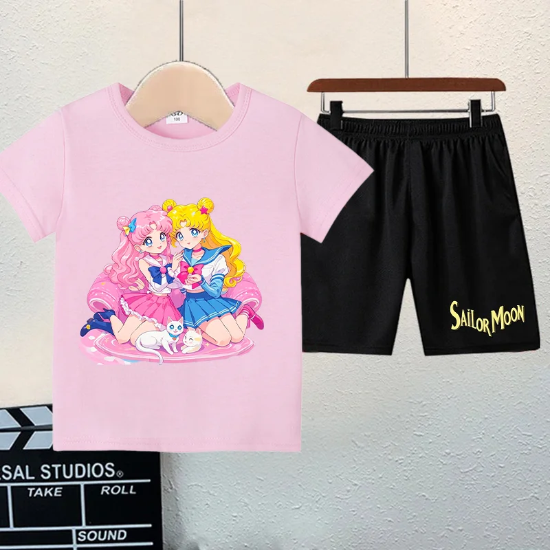 

Летний комплект футболки и шорт с изображением Сейлор Мун, хлопковые футболки с короткими рукавами и графическим принтом в стиле аниме, крутые дышащие футболки, подарки для вечеринок