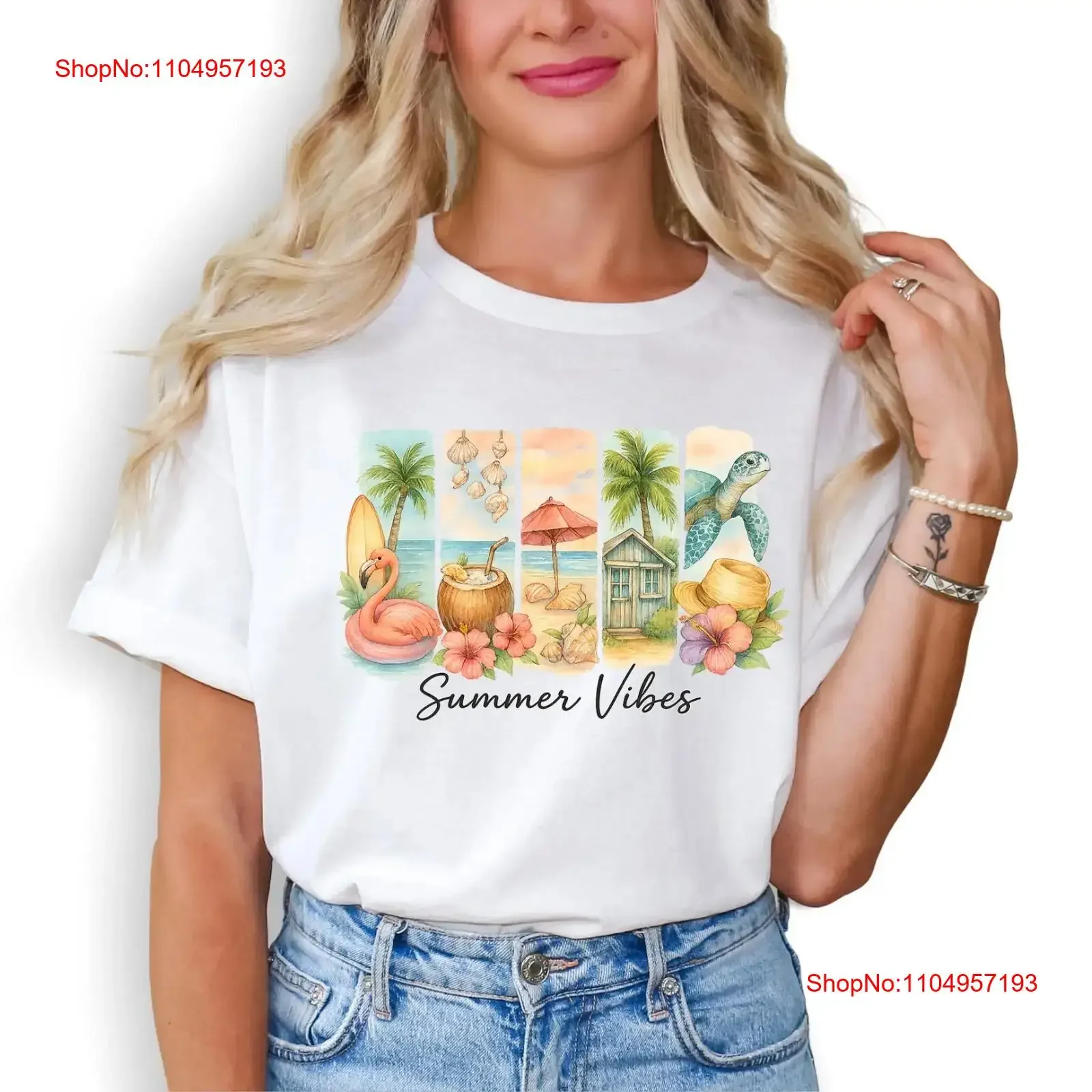 

Watercolor Beach Summer Vibes T Shirt Retro Tropical Scene Vacation S 5XL vintage Washed designer clothes Comfortable Slightly