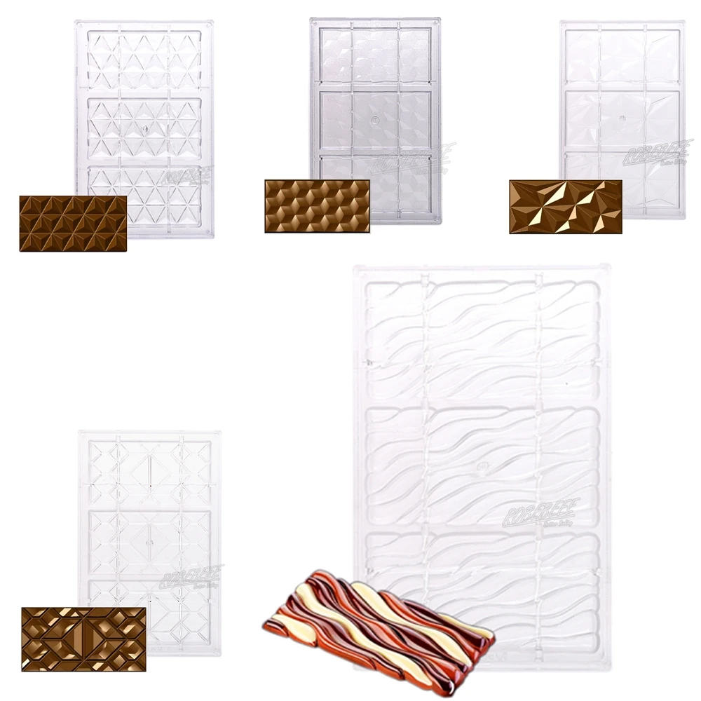 

5 Designs Rectangle Cube Diamond Water Ripple PC Polycarbonate Chocolate Mold Sugarcraft Moulds Candy Making DIY Baking Gadget