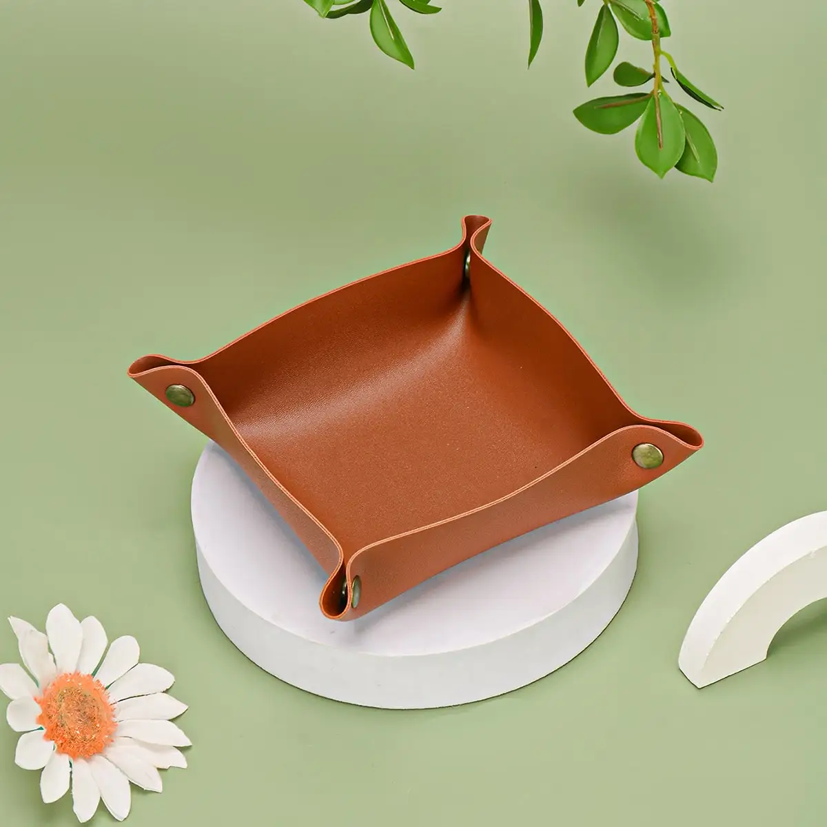 Nordic Leather Desktop Storage Tray PU Leather Jewelry Cosmetic Key Storage Tray Desktop Folding Organizer Storage Box For Home